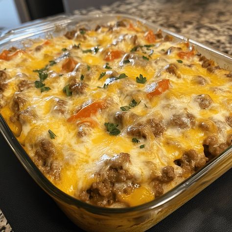 Easy Hamburger Supreme Casserole Recipe Hamburger Rotel Casserole, Hamburger Bacon Recipes, Hamburger Cheese Casserole, Healthy Hamburger Casserole, Hamburger Casserole Recipes Easy, Hamburger Macaroni Casserole, Hamburger Casserole Recipes, Best Hamburger Casserole Recipes, Recipes With Velveeta Cheese