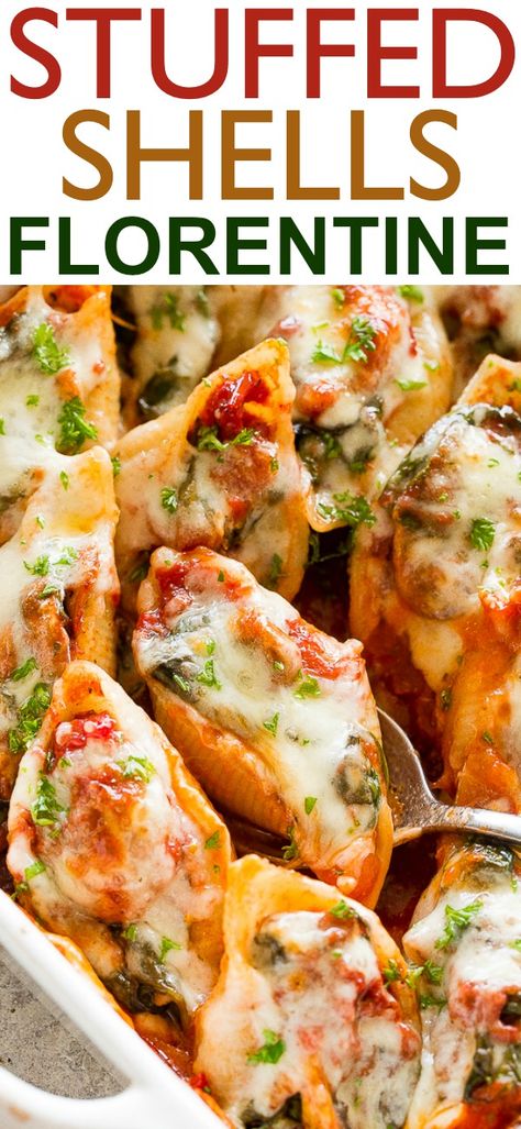 Pasta Shells Stuffed, Florentine Recipe, Shells Stuffed, Pasta Spinach, Chicken Stuffed Shells, Shell Pasta Recipes, Spinach Stuffed Shells, Florentines Recipe, Stuffed Shells Ricotta