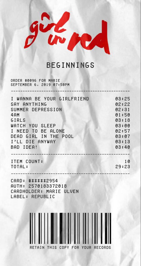 Aesthetic Receipt, Music Receipts, Music Receipt, Receipt Template, Short Design, Artist Album, Best Albums, Girls Watches, Simple Backgrounds