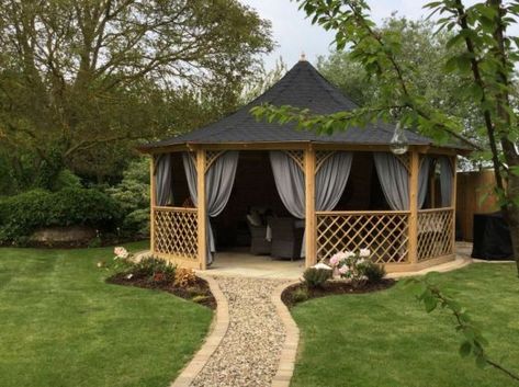 Pole House, Modern Gazebo, Garden Site, Trellis Panels, Garden Chic, Wooden Gazebo, Timber Framing, Back Gardens, Garden Fencing