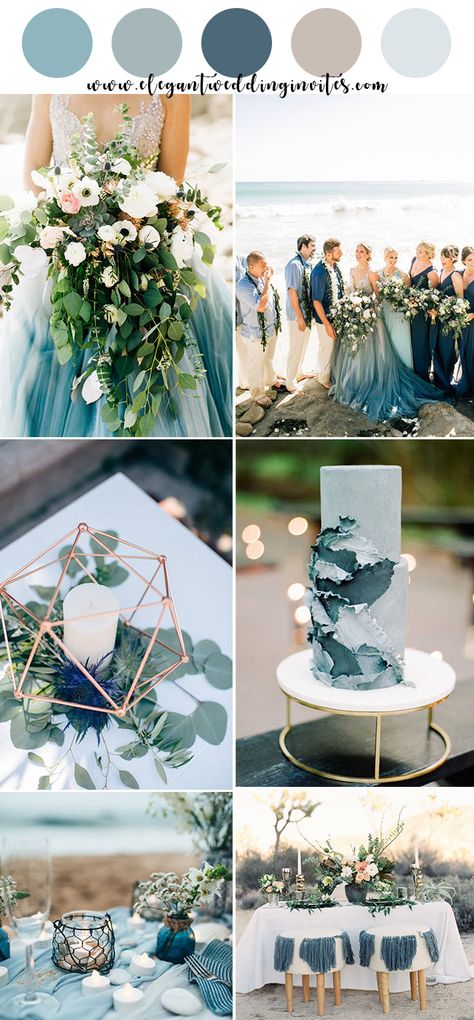 Beach Wedding Color Ideas, Boda Vintage Ideas, Gray Wedding Colors, Wedding Color Ideas, Beach Wedding Colors, Wedding Color Combos, Beach Wedding Cake, Summer Beach Wedding, Wedding Colors Blue