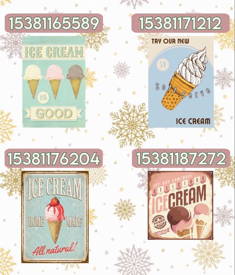 -15381165589 -15381171212 -15381176204 -15381187272 | Tiktok @starliaxox | Ice Cream Sign Bloxburg Code, Bloxburg Popcorn Decals Codes, Ice Cream Bloxburg Codes, Retro Dinner Decals Bloxburg, Ice Cream Decals Bloxburg Codes, Bloxburg Ice Cream Shop Decals Codes, Ice Cream Store Bloxburg, Bloxburg Smoothie Bar, Bloxburg Ice Cream Truck