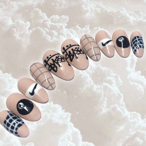 Nike Nails Designs, Stussy Nails, Stussy Spiridon, Nike Nails, Dior Nike, Nike X Stussy, Price Quotes, Hand Painted Nail Art, Nails Hand Painted