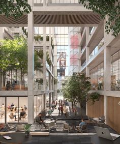 foster + partners breaks ground on ICÔNE office complex in luxembourg Foster And Partners, Atrium Design, Campus Design, Foster Partners, Architecture Design Concept, Natural Ventilation, Open Office, High Rise Building, Architecture Presentation