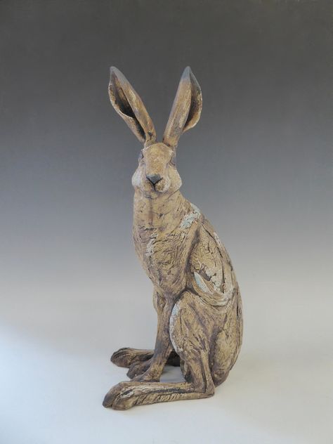 CELIA ALLEN - CERAMIC ANIMAL SCULPTURES Boxing Hares, Hare Art, Giant Rabbit, Paper Mache Animals, Big Bunny, Rabbit Sculpture, Pottery Animals, Sculpture Art Clay, Ceramic Bunny