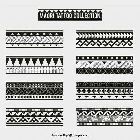 Maori tribal tattoo collection Free Vector Aztec Tattoo Patterns, Maori Architecture, Tattoos Buddha, Maori Tattoo Arm, Maori Tattoo Frau, Tato Maori, Tato Salib, Wrist Band Tattoo, Tato Ikan Koi