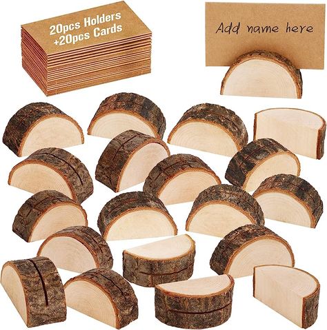 X-BLTU 40PCS Wood Place Card Holders, Semicircle Shape Rustic Real Wood Base Wedding Table Name Number Holder Party Decoration Picture Memo Clip Note Photo Clip Holder(20 Holders +20 Kraft Paper) : Amazon.co.uk: Home & Kitchen Rustic Place Card Holders, Wood Place Card Holders, Kraft Paper Tags, Wedding Table Names, Table Card Holder, Wood Card, Table Names, Decorating With Pictures, Place Names