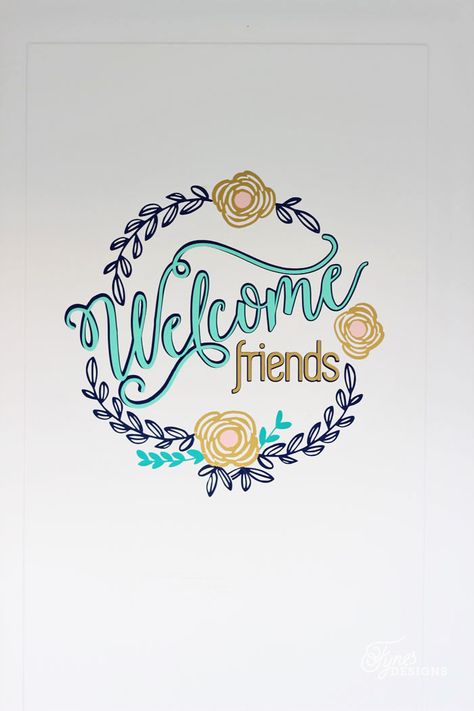 Welcome Friends Vinyl Door Decal- Free Silhouette Cut File Welcome Friends, Welcome Friends Sign, Welcome Friends Door Hanger, Friends Welcome Sign, Welcome Family And Friends Chalkboard, Free Welcome Sign Svg Files For Cricut, Free Welcome Svg, Vinyl Door Decal, Front Door Decal