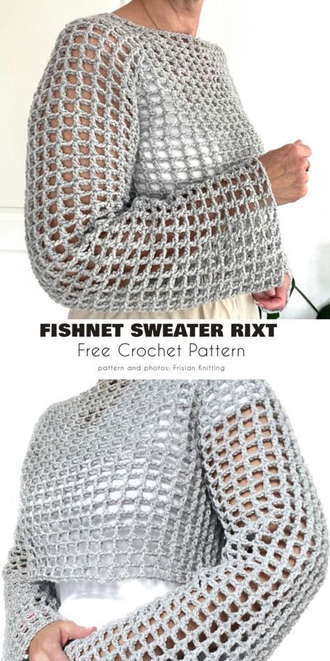 Mesh Top (Overtop) Free Crochet Patterns Fishnet Sweater, Cardigan Ideas, Crocheted Vest, Crochet Shirts, Crochet Vests, Vest Patterns, Crochet Bolero Pattern, Tops Outfit, Vest Design