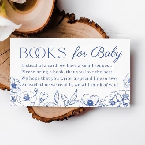 Introducing our delightful Dusty Blue Chinoiserie Books for Baby Enclosure Card, the perfect addition to any vintage floral-themed baby shower! 📚✨  📘 Imagine the joy of inviting your guests to contribute to baby's library with these charming enclosure cards, adorned with exquisite chinoiserie designs. Not just any ordinary cards, these are an elegant keepsake that perfectly complements your baby shower décor.  💙 Dive into the serenity of dusty blue hues, evoking a sense of calm and sophistication, ideal for a baby boy's celebration or gender-neutral gatherings. Each card whispers a tale of timeless tradition, reminiscent of vintage toile de jouy patterns, adding a touch of nostalgia to your special day.  🌸 Transform your event into a celebration of enduring beauty with these enchanting Small Baby Shower Ideas Boy, Classic Baby Boy Shower Ideas, Vintage Blue Baby Shower Ideas, Baby Boy In Bloom Shower Ideas, Spring Baby Shower Themes For Boys, Bridgerton Baby Shower Theme Boy, Elegant Baby Shower Ideas For Boys, Baby Blue Baby Shower Ideas Boys, Baby Shower Blue Theme