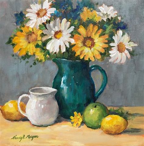 Landspace Painting, Vase With Flowers Painting, Still Life Painting Acrylic, Still Life Acrylic Painting, Still Life With Flowers, Oil Painting Still Life, Flower Oil Painting, Still Life Paintings, White Pitcher