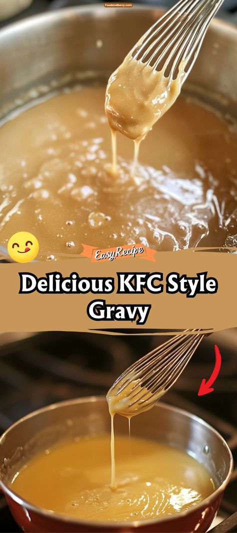 Recreate the iconic KFC-Style Gravy at home with this simple recipe. Rich and savory, this gravy is perfect for drizzling over fluffy mashed potatoes, fried chicken, or biscuits. It’s the ultimate comfort food enhancer, bringing that familiar fast-food flavor to your dining table. #KFCGravy #ComfortFood #HomemadeSauces Kfc Mashed Potatoes And Gravy, Kentucky Fried Chicken Gravy Recipe, Kfc Style Gravy, Gravy For Fried Chicken, Homemade Gravy For Mashed Potatoes, Kfc Gravy Recipe Copycat, Kfc Brown Gravy, Kfc Brown Gravy Recipe, Easy White Gravy Recipe