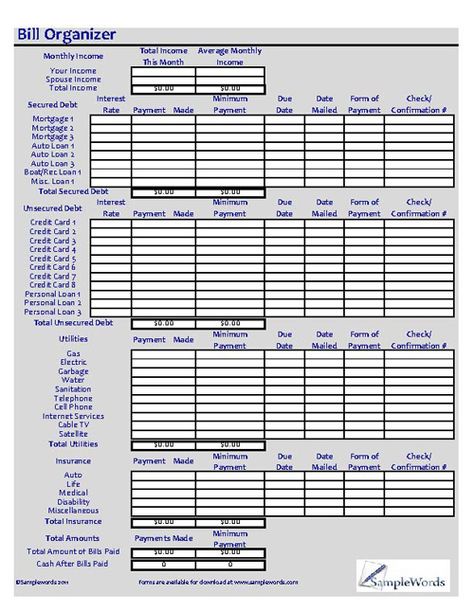 Monthly bill organizer in Microsoft Excel XLS format organizes regular debt payments, mortgages, credit cards, auto loans, utilities, and insurance. Monthly Bill Organizer, Bill Organizer, Bill Planner, Excel Budget, Monthly Bill, Bill Organization, Bill Tracker, Budget Spreadsheet, Budget Planer