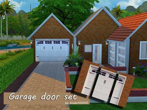 kinder10000's Garage door wall set Sims 4 Garage Door Cc, Sims 4 Garage, Sims 4 Sets, Small Garage Door, Realistic Sims, Sims4 Build, White Garage Doors, Sims Furniture, Furniture Cc