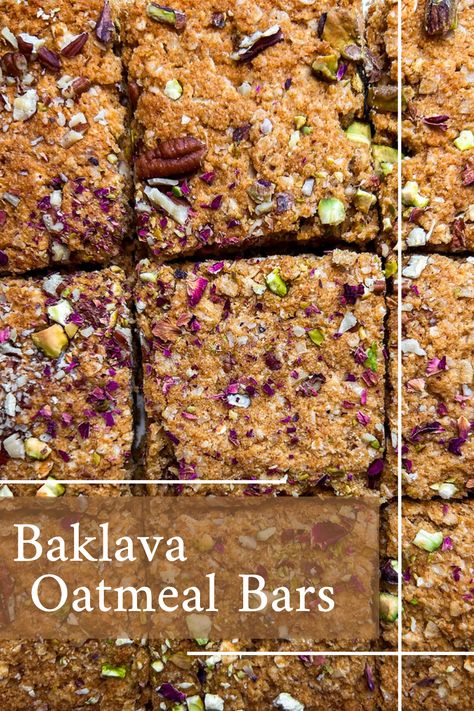 Healthy Baklava Oatmeal Bars Gf Cake Recipe, Gf Bread Recipe, Drink Inspiration, Healthy Living Recipes, Monk Fruit, Oatmeal Bars, La Food, Healthy Gluten Free Recipes, Pan Meals