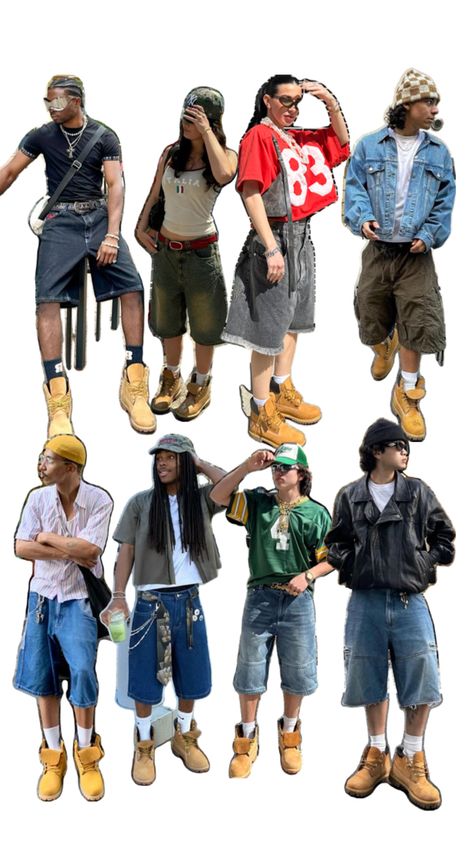 Summer outfits with timberland boots Funky Summer Outfits, Fits Inspiration, Masc Outfits, Cool Kids Clothes, Baggy Style, Baggy Clothes, Street Fashion Men Streetwear, Timberlands, Funky Fashion