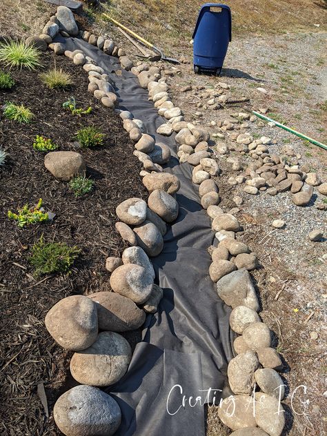 How To Build A Dry Creek Bed For Drainage, Backyard Dry Creek Bed, Dry Beds For Drainage, River Rock Dry Creek Bed, Dry River Bed Front Yard, Stone River Garden Dry Creek Bed, Diy Dry Stream Bed, Yard Creek Landscaping, Making A Dry Creek Bed