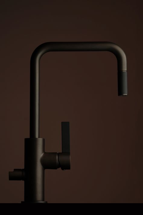 Tapwell kitchen tap ARM887 in Bronze surface. #kitchentap #kitcheninspo #kitcheninspiration #bronze #scandinaviandesign #tapwell #bronzetap Bronze Faucet Kitchen, Materials Palette, Hickory Sticks, Bronze Kitchen Faucet, Moody Kitchen, Faucet Design, Hallway Design, Brown Kitchens, Product Shots