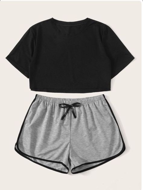 Teenage Outfits, Cute Sleepwear, Cute Pajama Sets, Cute Lazy Outfits, Short Pj Set, Lazy Outfits, Crop Top Outfits, Crop Top And Shorts, Cropped Tops