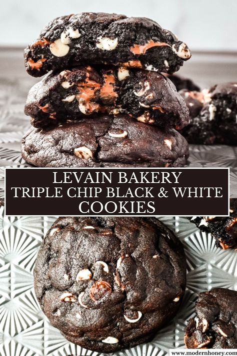 Levain Bakery Black and White Cookies Levain Black And White Cookie, Bakery Style Chocolate Cookies, Levin Cookie Recipe, Chocolate Cookie With White Chips, Chocolate Dinner Recipes, Thick Chewy Sugar Cookies, Chocolate Chip Cookie For Two, Reverse Chocolate Chip Cookies, Triple Chocolate Chip Cookie Recipe