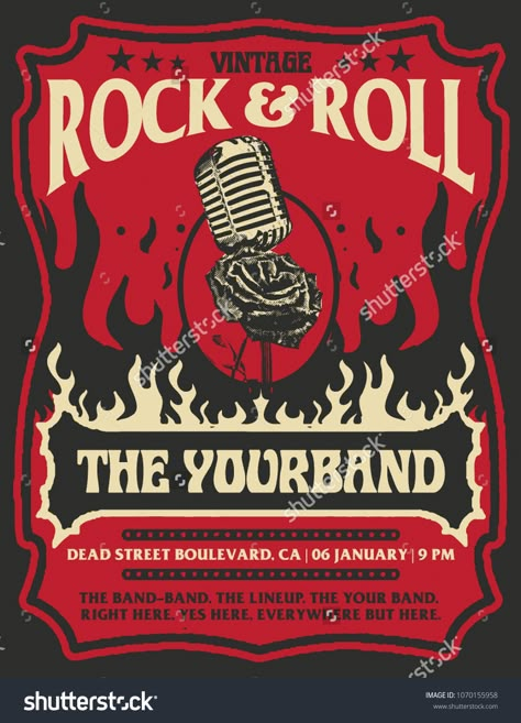 Rock and Roll Party Poster Flyer TemplateParty#Roll#Rock#Template Rock N Roll Illustration, Rock N Roll Design, Type Poster Design, Rock N Roll Poster, Rock Poster Design, Band Flyer, Rock And Roll Party, Magazine Cover Ideas, Quote Stencils