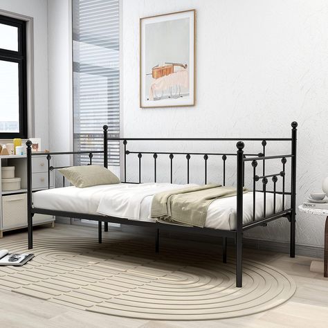 alazyhome Twin Size Metal Daybed Guest Bed Frame for Living Room Bedroom Steel Slat Support No Box Spring Needed Space Saving Black Size:Twin Frame For Living Room, Modern Daybed, Metal Daybed, Space Saving Beds, Beds & Bed Frames, Guest Bed, Spare Room, Box Spring, Apartment Living