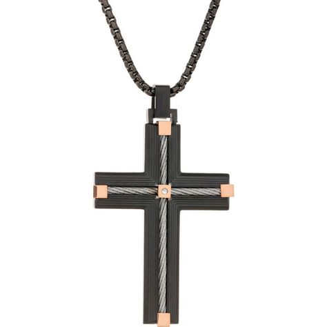 Lynx Men's Black Ion Plated Stainless Steel Cable Cross Pendant (480 BRL) ❤ liked on Polyvore featuring men's fashion, men's jewelry, men's necklaces, black, mens chain necklace, mens cross pendant necklace, mens chain pendants, mens pendant necklace and mens stainless steel chains Stainless Steel Cross Pendant, Mens Necklace Pendant, Cross Necklaces, Steel Cross, Mens Chain Necklace, Stainless Steel Cable, Mens Pendant, Cross Jewelry, Gold Cross