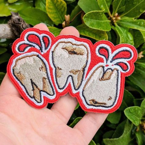 Aesthetic Teeth, Making Patches, Painted Patches, Jean Patches, Felt Patches, Patch Ideas, Teeth Art, Jeans Backpack, Felt Patch