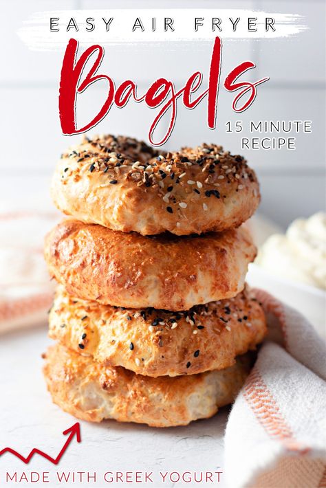 Air Fryer Bagels, Airfryer Breakfast, Breakfast Bagels, Bagel Recipe Easy, Bagels Recipe, Bagel Toppings, Homemade Greek Yogurt, Air Fried Food, Homemade Bagels