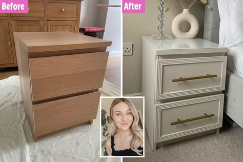 DIY fans know very well what can be done with old, unloved furniture. And Lyndsey Mowat, 23, a sales support assistant from Berkshire, UK, managed to spruce up a couple of Ikea Malm bedside tables … Ikea Malm Bedside, Malm Diy, Bedside Table Makeover, Ikea Malm Nightstand, Bedside Table Ikea, Malm Hack, Ikea Malm Bed, Diy Fans, Malm Bed