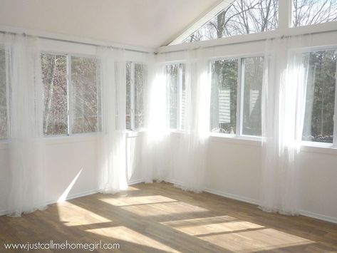 The Thrifty Way to Hang Curtains | Hometalk Sun Porch Window Treatments, Curtains In Sunroom, Curtains Sunroom Ideas, Sunroom Window Treatments Ideas, Sunroom Window Treatments, Sunroom Curtains, Sunroom Renovation, Sunroom Decor, Sunroom Windows