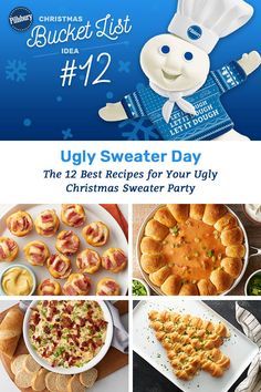 Ugly Sweater Party Food, Creative Ugly Christmas Sweater, Christmas Party Snacks, Pillsbury Recipes, Best Party Food, Christmas Foods, Christmas Sweater Party, Appetizer Bites, Crescent Roll