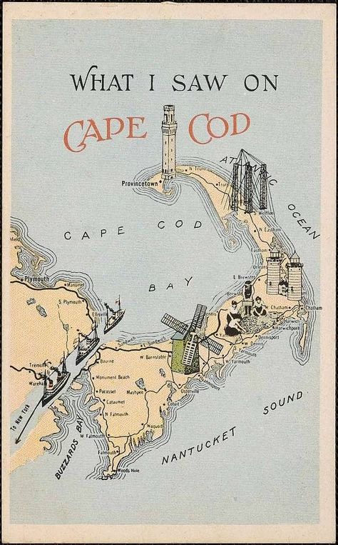 What I saw on Cape Cod map - Public domain old map Vintage Cape Cod Aesthetic, Cape Cod Prints, Vintage Cape Cod, Cape Cod Illustrations, Map Of Cape Cod, Cape Cod Poster, Cape Cod Aesthetic, Cape Cod Vintage, Nautical Terms