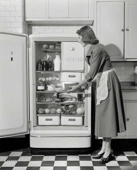 Vintage Homemaker, General Electric Refrigerator, Fat Humor, 50's Housewife, Carole Landis, Farmhouse Kitchen Vintage, Nostalgic Photos, Annette Funicello, Kitchen Cottage