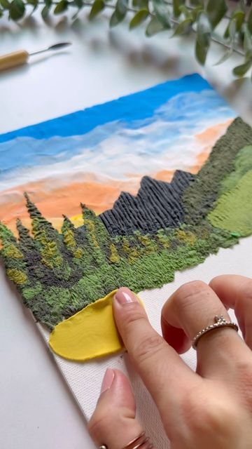 Painting Air Dry Clay, Clay Landscape, Baking Polymer Clay, Wall Magazine, Polymer Clay Painting, Kashmir Valley, Play With Clay, Clay Painting, Teen Art