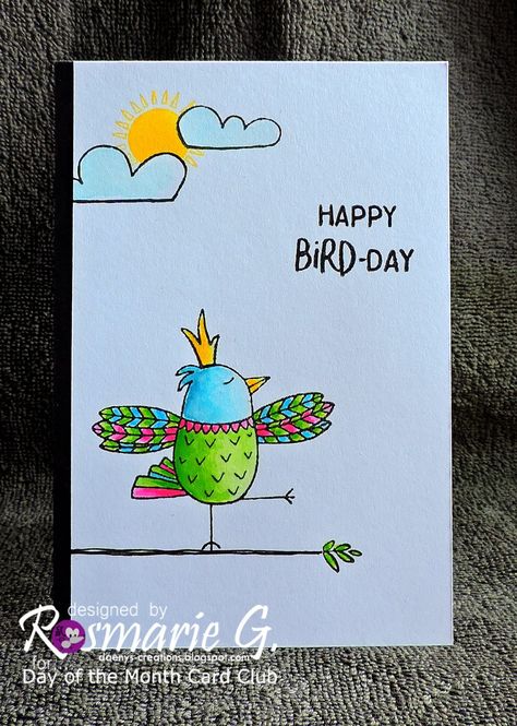 Birthday card - CAS - Bird - Watercolor Happy Bird Day Card, Watercolor Mens Birthday Cards, Male Watercolor Birthday Cards, Easy Watercolor Birthday Cards For Men, Watercolor Birthday Card Man, Bird Birthday Cards, Artsy Cards, Diy Watercolor Cards, Boy And Bird