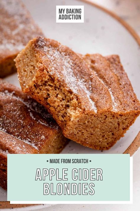 Soften Brown Sugar, Blondie Bars, Apple Blondies, Delicious Cookies Homemade, Cider Bar, Apple Pie Spice, Cookie Recipes Homemade, Fall Dessert, Apple Desserts