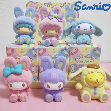 New Genuine Sanrio Rabbit Series Blind Box Flocking Kuromi Melody Cinnamorroll Figure Office Collection Ornaments Surprise Gift - AliExpress Surprise Box Ideas, Blind Box Toys, Sanrio Figures, Blind Box Figures, Sanrio Things, Sanrio Collection, Pink Wallpaper Ipad, Surprise Toys, Sanrio Stuff