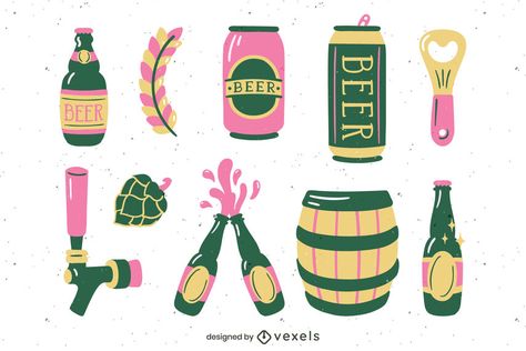 Flat beer set design #AD , #beer, #set, #design, #Flat Cowboy Beer Aesthetic, Beer Illustration Design, Craft Beer Illustration, Beer Mural, Beer Bottle Illustration, Beer Poster Design, Beer Logos, Beer Graphic Design, Vikings Beer