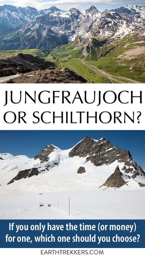 Jungfraujoch or Schilthorn, Bernese Oberland, Switzerland. If you only have the time, or the money, for one, which one is better? #jungfraujoch #schilthorn #switzerland #swissalps Jungfraujoch Switzerland, Switzerland Places To Visit, Switzerland Destinations, Swiss Travel Pass, Switzerland Vacation, Swiss Travel, Visit Switzerland, Travel Inspiration Destinations, Advantages And Disadvantages