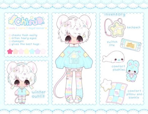 Vtuber Model Sheet Template, Vtuber Model Reference Sheet, Vtuber Character Reference Sheet, Strawbunimilk Art, Vtuber Mascot, Cute Angel Character Design, Animation Character Concept, Kawaii Adoptables, Chibi Body