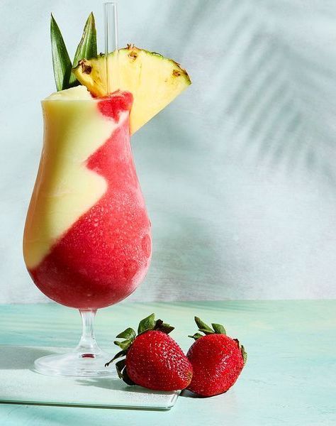 The '80s are back, baby! Miami Vice Drink, Strawberry Daiquiri Recipe, Frozen Strawberry Margarita, Frozen Strawberry Daiquiri, Pineapple Sorbet, Pina Colada Recipe, Lime Sorbet, Good Rum, Frozen Watermelon