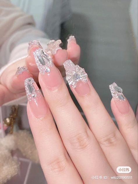 Clear Glitter Nails, Asian Nails, Dream Fashion, Korean Nails, Blush Nails, Pretty Gel Nails, Really Cute Nails, Short Acrylic, Soft Nails