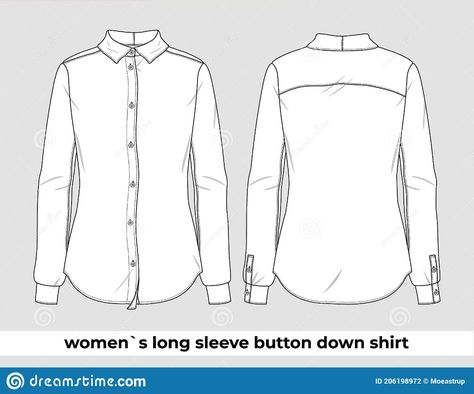 Women`s Long Sleeve Button Down Shirt Template Stock Vector - Illustration of clothing, apparel: 206198972 Shirts Template, T Shirt Sketch, Women Template, Shirt Sketch, Ramadan Cards, Flat Drawings, Shirt Drawing, Oversized Button Down Shirt, Fashion Design Patterns