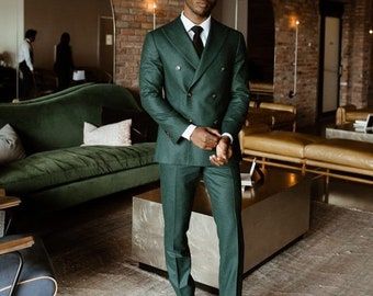 Men Green Suits Double Breasted Wedding Dinner Party Wear - Etsy Uganda Green Double Breasted Suit Men, Suit Groomsmen, Green Suit Men, Double Breasted Suit Men, Suit Double Breasted, Green Wedding Suit, Dark Green Wedding, Suit Groom, Mens Wear Wedding