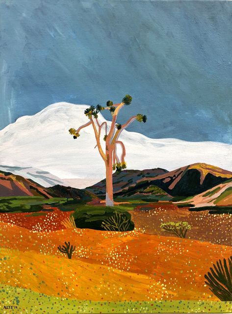 Ariel Lee, A Joshua Tree Surrounded by Wildflowers,” 2019 acrylic on canvas 24" x 18" Ariel Lee, Reference Board, Visual Reference, Peaceful Places, Water Colour, Gouache Painting, Joshua Tree, Artsy Fartsy, Visual Artist