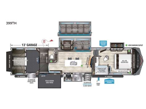 New 2022 Grand Design Momentum 399TH Toy Hauler Fifth Wheel at PleasureLand RV | Ramsey, MN | #890-22 Island With Bar Stools, Island With Bar, Garage Packages, Grand Design Rv, Side Patio, Fifth Wheel Toy Haulers, Tiffin Motorhomes, Rockford Fosgate, Rv Rental