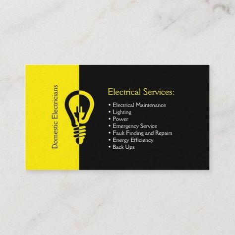 Domestic electricians business card | Zazzle #business #logo #logos #instagram #vintage Electrician Business Cards, Electrical Logo, Electrician Logo, Electric Logo, Electrical Shop, Electrical Maintenance, Business Cards Layout, Electrical Services, Visiting Card Design