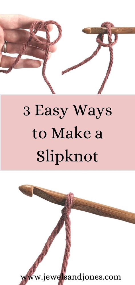 image shows a hand that has yarn and a crochet hook. Slipknot For Crochet, How To Crochet Slip Knot, How To Crochet For Beginners Slip Knot, How To Slip Knot Crochet, Slipknot Crochet Tutorial, Slip Not Crochet, How To Make A Slipknot Crochet, Crochet Slip Knot How To Make, How To Make A Slip Knot Crochet