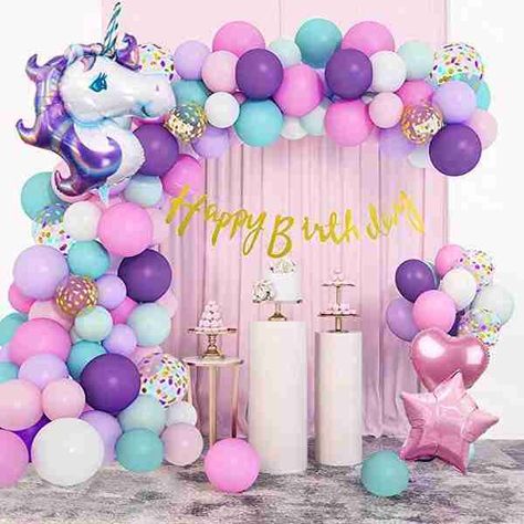 Fun and Unique Unicorn Birthday Party Ideas Unicorn Balloons, Unicorn Birthday Decorations, Unicorn Purple, Unicorn Birthday Party Decorations, Balloons Arch, Unicorn Balloon, Unicorn Party Supplies, Gold Confetti Balloons, Purple Balloons